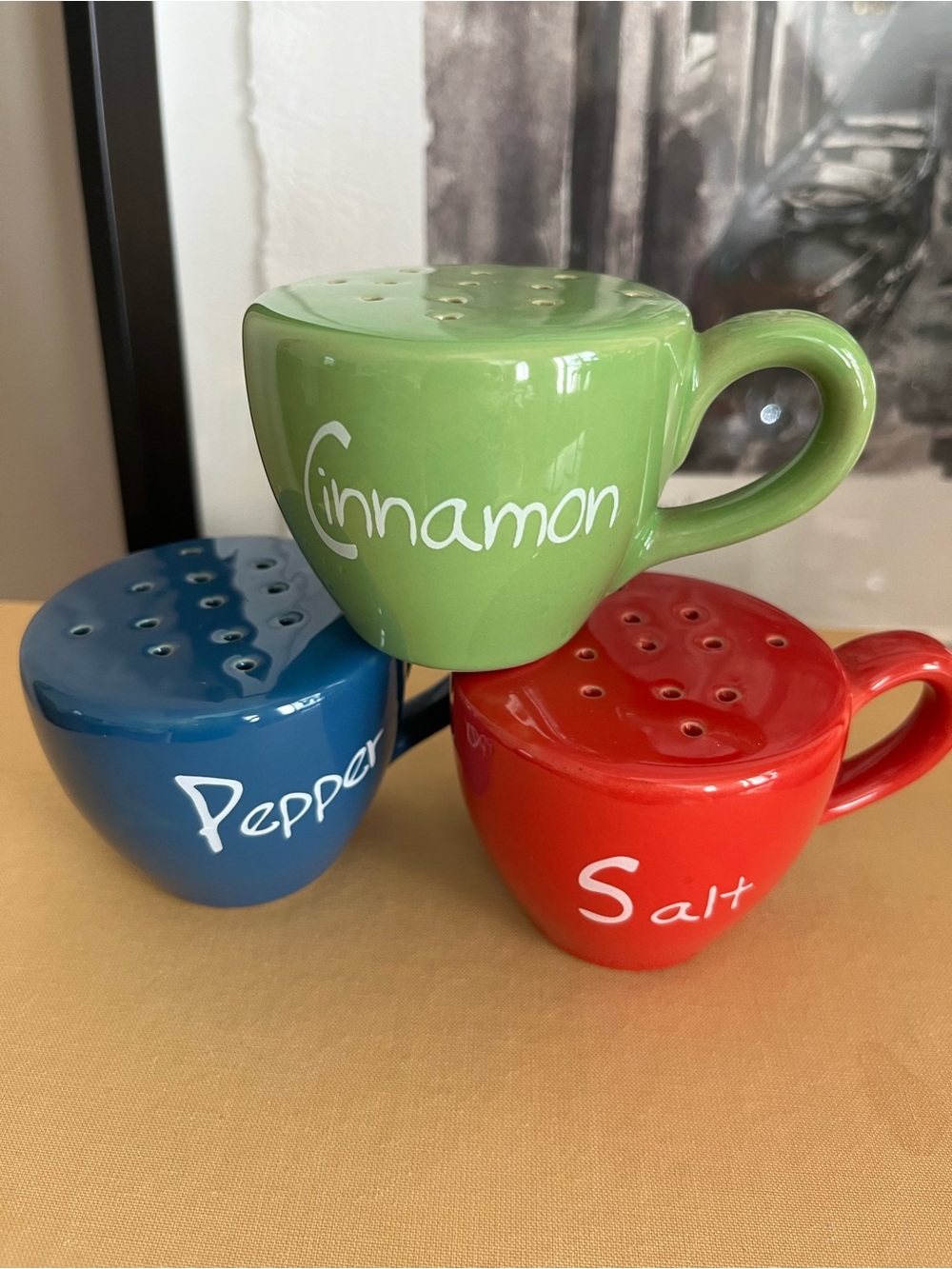 3 Piece Set of Shakers Salt/Pepper/Cinnamon